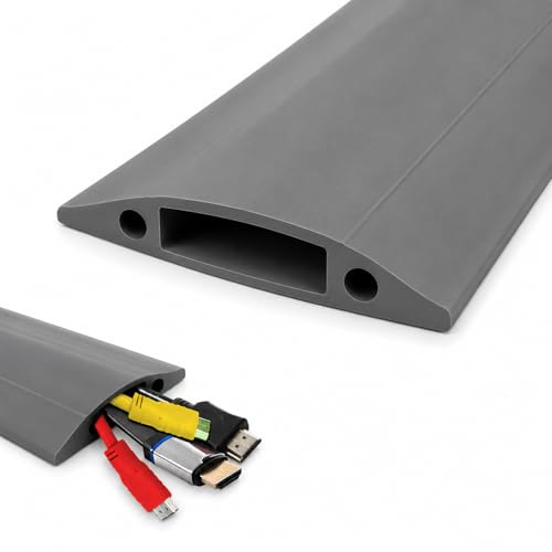 On1shelf® Grey PVC Floor Cable Protector Cover 1M Heavy Duty Linkable Cable Ramp for Floor Wires Extension Leads and Office Cable Management 30mm x 10mm Anti Trip Cable Cover