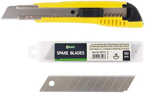 D.RECT 2055 SET Cutter | Lame in Acciaio Inox | Lame di Ricambio per Cutter | Coltello per Tappeti in Metallo | Guida per la Lama | Coltello Tascabile Grande 18 mm | 10 Lame