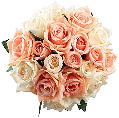 Amini Künstliche Rosen Blumen Getrocknete Blumen Rosen Deko 18 Rosen Köpfe Trockenblumen Natürlicher Blumenstrauß Trockenblumensträuße für Braut Hochzeit Festival Home Decor (A1)