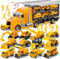 JOYIN Ensemble de Jouets de Camion de Construction moulé sous Pression 14 en 1, Ensemble de véhicules de Jeu dans Un Camion Porteur, Cadeaux d'anniversaire pour Enfants