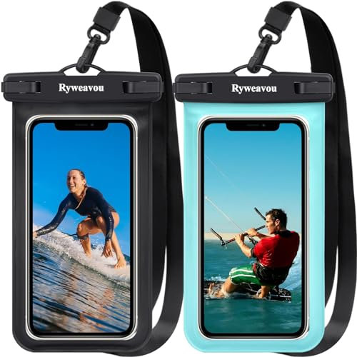 Ryweavou wasserdichte Handyhülle, wasserdichte Handytasche Kompatibel für iPhone 15 14 13 12 11 Pro Max XS XR Samsung S22 S21 Huawei bis zu 7 Zoll, IPX8 Unterwasser handyhülle 2 Pcs