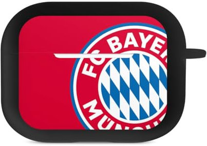 Hülle mit Karabiner kompatibel mit Apple AirPods Pro 1. Generation Case schwarz Schutzhülle mit Schlüsselanhänger FC Bayern München Offizielles Lizenzprodukt FCB