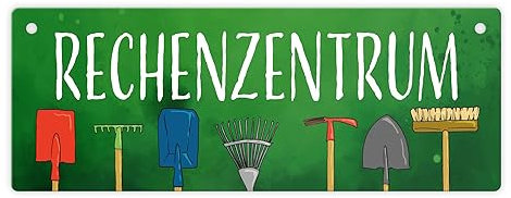 Rechenzentrum Metallschild L in 10,5x28cm mit Gartengeräten