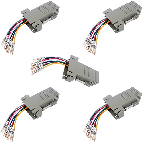 Jienk Adattatore modulare DB9 femmina a RJ45, adattatore Ethernet da DB9 a RJ45 femmina, 5 pezzi