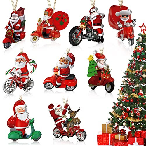 27 Stück Biker Weihnachtsmann Weihnachtsschmuck Dekorationen Weihnachtsmann auf Motorrad Ornament Motorrad Weihnachtsbaum Holz Hängend mit Seil Kreative Geschenke für Weihnachtsbaum Familie