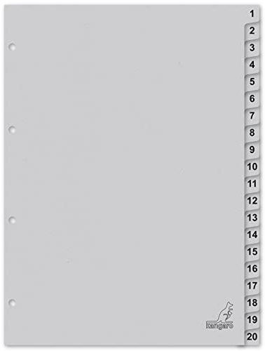 Kangaro Lot de 20 intercalaires en carton avec chiffres A4 1-20 180 g/m² Gris recyclé FSC – K420C