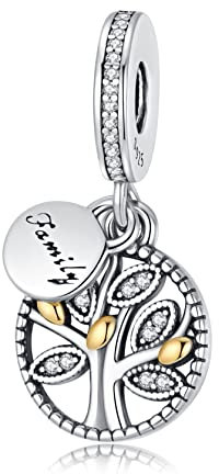 Alstiva Familienstammbaum Charm-Anhänger 925 Sterling Silber 5A Zirkonia Charm Anhänger für Armband Bead Pendant für Europäische Armbänder Halsketten Schmuck Geschenk für Damen Frauen