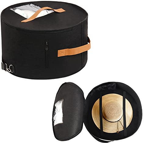 LITLANDSTAR Runde Hut-Aufbewahrungsbox, Reise-Hutboxen aus Filz mit staubdichtem Deckel und Schultergurt für verschiedene Arten von Hüten/Kleidung und Spielzeugaufbewahrung/Schrank-Organizer, Schwarz