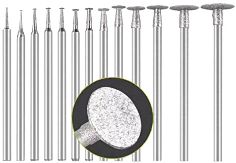 Luo ke 13 Pcs T Shape Diamond Burr - 3/32 Inch Shank Channel Cutting Burs Stone Carving Bits for Rotary Tools Includes Dremel