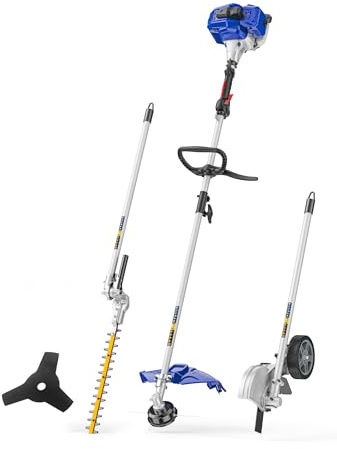 WILD BADGER POWER 26cc Weed Wacker Gas Powered, 4 in 1 String Trimmer, Wheeled Edger, Hedge Trimmer and Brush Cutter Blade, Multi Yard Care Tools, Rubber Handle & Shoulder Strap Included