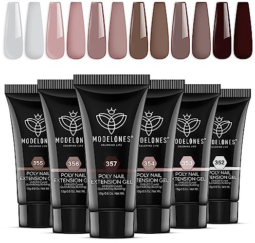 Modelones Poly Gel Set mit 6 Farben Nude Weiß Braun Gel Nägel Selber Set Quick Extension Building Acrylgel für Starter Nail Art Nageldesign Selber Mache