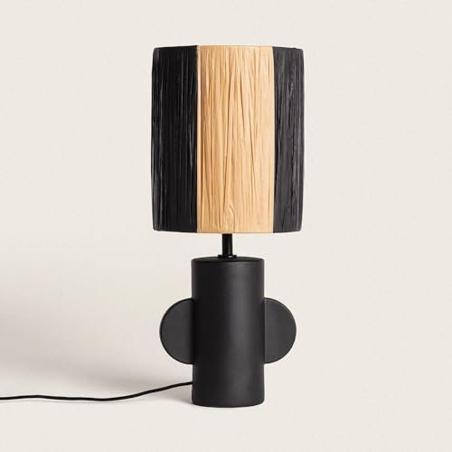 LEDKIA LIGHTING Tischlampe aus Keramik und Bast Tyler E27