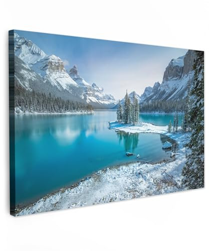 MuchoWow© Impression sur Toile Peinture 60x40 cm Tableau Mural Decoration Salon Reproductions de Tableaux Murale Moderne Paysage - Neige - Hiver - Eau - Montagne