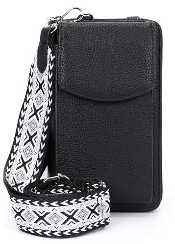 irisaa Kleine Handy Umhängetasche, Geldbörse Damen Brieftasche RFID Schutz Crossbody Handytasche Reisepass mit Kartenfächern und Verstellbarem Schultergurt, Damen Tasche:Schwarz breit