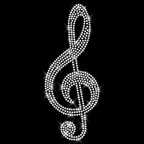 Glitzerdeals Bügelbilder Karneval Strass Notenschlüssel kristall gross Aufbügler für Textilien Notenschlüssel Bügelmotiv Note Strass Bügelbild Notenschlüssel