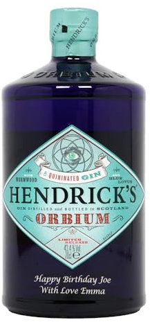 Personalised Hendrick's Orbium Gin Gift for Men, Customised Engraved Gin Bottle, Custom Engraving Gin for Men, Gift Ideas for Birthday, Xmas, Anniversary (70cl / 43.4%)