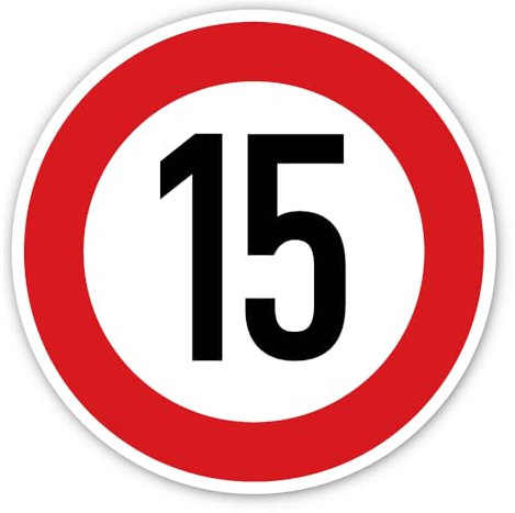 Aufkleber: ⌀ 200 mm, 1 Stück - StVO Verkehrszeichen Z-274 rot/weiß - maximale Geschwindigkeit/Höchstgeschwindigkeit - 15 km/h