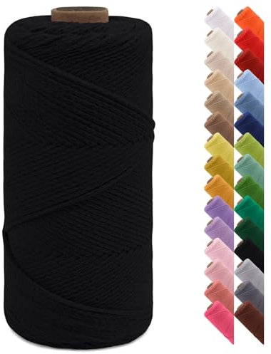 LEREATI Makramee Garn 2mm x 150m Häkeltasche Kordel Geflochten Baumwollgarn Baumwollkordel Natur Makramee Seil Häkelgarn für Handtasche, Wandbehang, Hängepflanze, Vorhang, Geschenk (Schwarz)