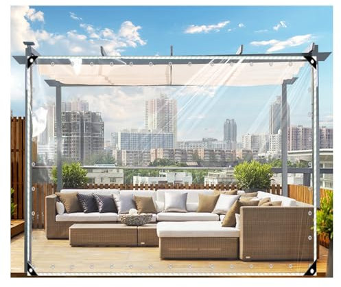 wasserdichte Transparente PVC Plane,0.35mm Glas Klare Wasserdicht Regenschutz Abdeckplane Plane, Transparent Mit ösen für Pavillon,Balkon,Gärten,Pflanzendach Wetterfeste (Size : 2.2x10m/7.2x32.8ft)