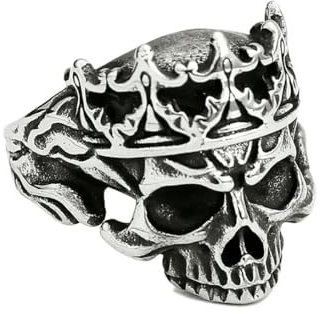 Gothic Vintage Edelstahl Krone Schädel Ring für Männer Jungen Punk Totenkopf Ringe Hip Hop Biker Herren