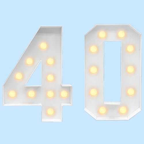 4FT Marquee Light Up Numbers for 30th 40th Birthday Party LED Large Lighted Marquee Numbers Pre-Cut Frame Mosaic Numbers DIY Decoration (Color : White, Size : Number 40)