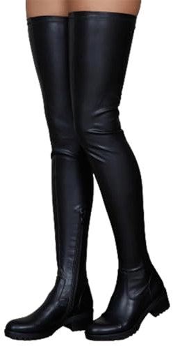 FGRID Stivali alti al ginocchio donna elasticizzati, cerniera laterale alla moda tacco basso e grosso sopra il ginocchio, stivali alti pelle foderati in pelliccia invernale,Black single,37