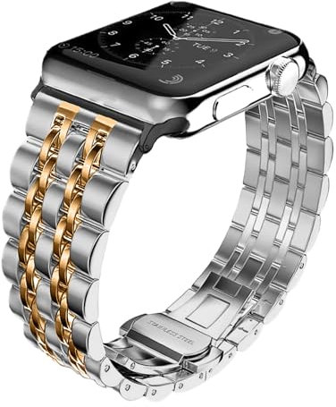 Hinnwer Armband für Apple Watch 49mm 45mm 44mm 42mm Damen Ersatzarmbänder Edelstahl Metall replacement bracelet Kompatibel mit Apple Watch Ultra2 Ultra SE2 SE Series 10 9 8 7 6 5 4 3 2 1 (Silber+Gold)