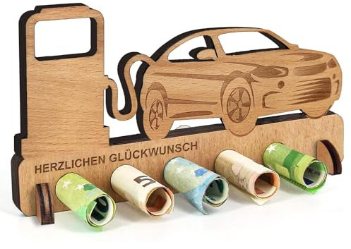 Geburtstag Geldgeschenk Holz, Geldgeschenk für Führerschein, Neuen Auto, Tankstellen Geschenk, Tankgutschein Geld Geschenk Holz Deko für Freunde, Familie, Frauen (Tankstellen)