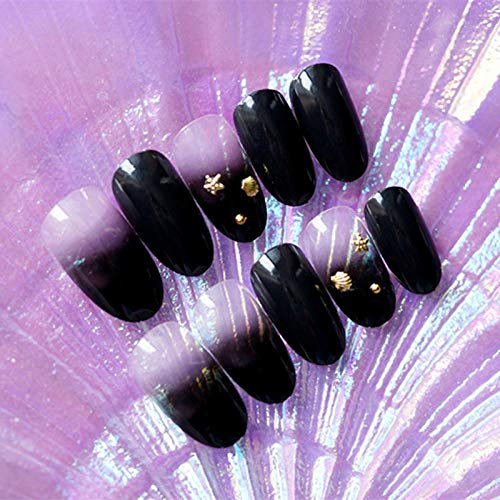 GeRRiT HUJL Faux Ongles Faux Ongles, Faux Ongles Étoile Or Noir avec Doigts Dégradés, Couverture Complète des Ongles Acryliques 24pcs / Pointe