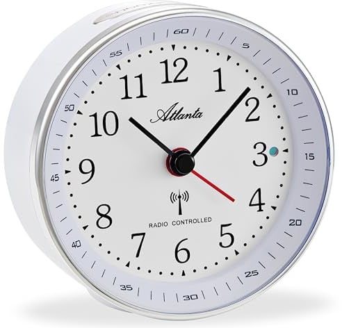 Atlanta Funkwecker ohne Ticken mit Licht Snooze Crescendo Alarmanzeige Analog - 1868/0 (Weiß)