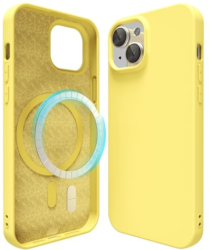 oakxco für 13/14 Hülle Magsafe Silikon Handyhülle Bunt, Ultra Dünn Slim Case Einfarbig Handy Hülle Mädchen, Magnetisch Induktives Laden Schutzhülle Matt Silikonhülle Glatt Gummi, Gelb