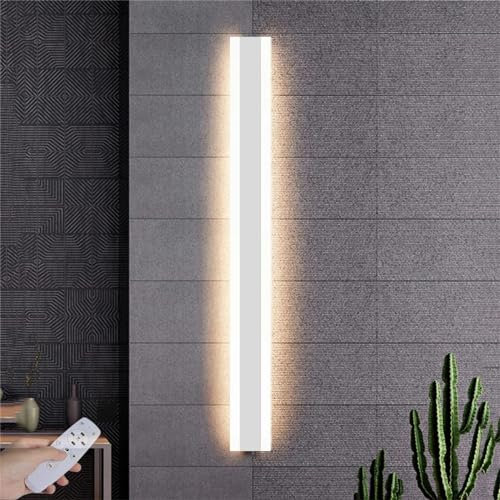 GZZBMY Innenbereich LED Wandleuchte mit Fernbedienung Modern Minimalistisch Dimmbar Lang Wandleuchter Innenraum Acryl Wandlampe Veranda Wandbeleuchtung Wohnzimmer Badezimmer (Weiß,120CM)