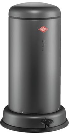 WESCO Poubelle Baseboy de couleur graphite mat, tôle d'acier revêtue par pulvérisation, volume de 20 litres, insert en métal, amortisseur intégré, pédale en métal avec surface de marche en caoutchouc
