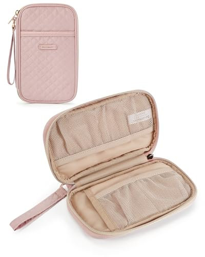 bagsmart Cable Organiser Bag Electronic Accessories Storage Case Holiday Travel Essentials Tech Pouch for Charger,Charging Cable,Flash Drive, Quilted Single Layer - Pink