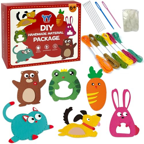 WHHVCTY DIY Nähset Kinder, Nähset Tierformen Filz Bastelset Für Kinder Und Anfänger Filz-Nähpaket Mädchen Nähen Kreatives Basteln Gefüllte Plüsch Ornamente Handwer