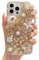 iFiLOVE for iPhone 11 Bling Diamond Case, 3D Luxury Sparkle Glitter Crystal Rhinestone Butterfly Flower Pendant Charm Case Cover for Girls Women Kids (Champagne)
