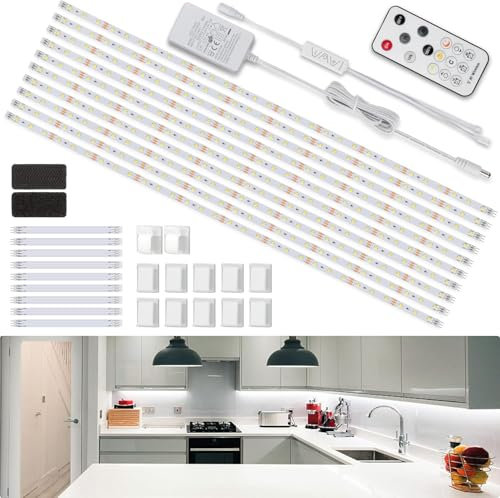 Enteenly Tira LED Blanca Frio 5m, Debajo de Los Armarios, Kit de Luz Led con Mando a Distancia para Vitrina, Cocina, Escritorio, Estantería, Armario, Iluminación de Fondo, 6500K