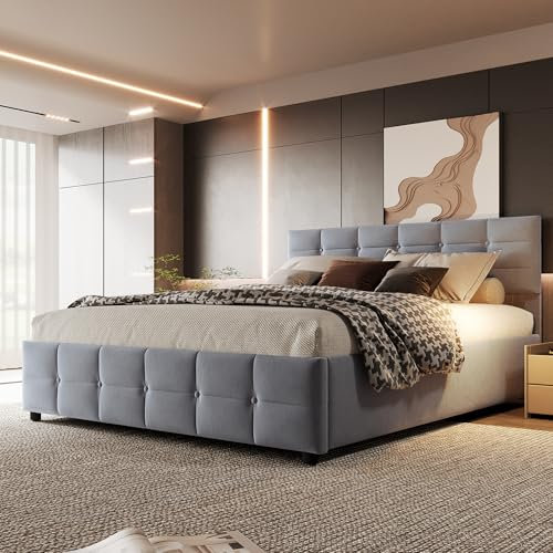 Soweiz Polsterbett 180x200 cm, Mit Lattenrost und Kopfteil, Hydraulisches Doppelbett, holländischer Samtstoff, komfortabel und langlebig, Schlafzimmermöbel (Grau)