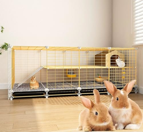 ZSXZCBDQ Kleintierkäfig, großer Hamsterkäfig mit 360°-Universalrädern, Metall und PP-Material, Meerschweinchenkäfig, Drahtgeflecht, Villa (140 x 35 x 49 cm)