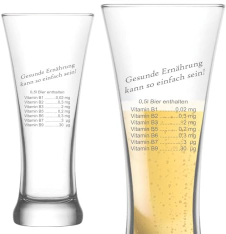Witziges Weizenglas Gesunde Ernährung kann so einfach sein!, graviert, 350ml, 18cm – Spaß-Glas für echte Genießer