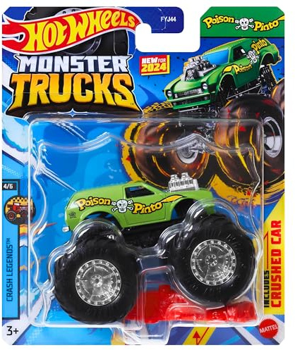 Mattel Hot Wheels Monster Trucks Collectible Toy 1:64 Scale Diecast Model Vehicle - Crash Legends 4/6 Poison Pinto - HTM31