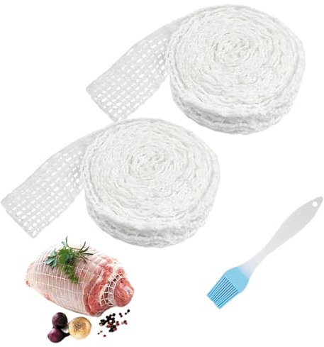 2 Rollos Malla para Cocinar,Malla Elástica para Carne 3m,Malla para Asar Carne,Malla Garbanzos para Guardar Colgar Asar Cocinar Carne Jamón,Red para Cocinar Alimentos