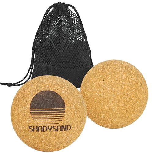 SHADYSAND - Massagebälle aus Kork (x2) – 6 cm – Selbstmassage für Rücken, Füße, Halswirbel – Anti-Stress, Maderotherapie, Triggerpunkte – mit Transportnetz und digitalem Übungsbuch
