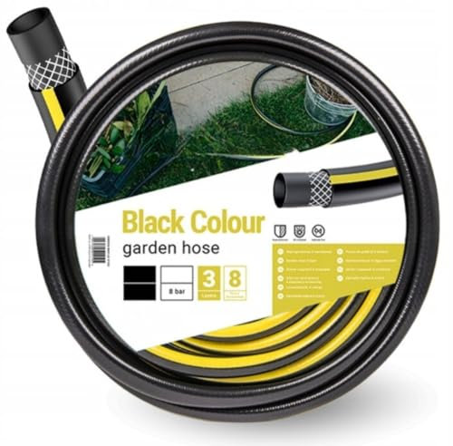 STYLIZER Gartenschlauch 3/4 Zoll, verstärkt - 25m dreischichtiger Wasserschlauch - UV-beständig - Gartenschlauch mit einem Durchmesser von 19,05 mm, biege- und verdrehfest - Schwarz-gelb