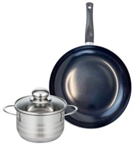 ELO 9715750 Kochgeschirr-Set, 2-teilig, 1 Bratpfanne 28 cm und 1 Kochtopf 16 cm, Elo Prima glänzend, Edelstahl, Induktion