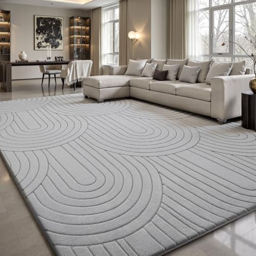 Sour Lemon Teppich Wohnzimmer 240x300cm, Grau Waschbarer Wohnzimmerteppich | Extra Groß Schlafzimmer Teppiche Flauschige Carpets 3D Halbkreismuster Gegend Kurzflor Rutschmatte Kinderzimmer Teppiche