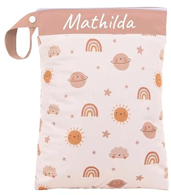 ARTEE Nasstasche für Kita-Wechselwäsche, Wasserdicht, Waschbar, mit Reißverschluss, Personalisierbar, mit Name, für Kindergarten, Strand, Sport (Lovely Sky)