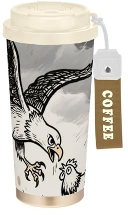 Uccello Cattura Pollo Vintage Tumbler Tazze Vuoto 16 oz/500ml In Acciaio Inox Per Caldo E Freddo Con Coperchio Bocca Larga Tazze Da Caffè