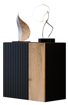 Mirjan24 Hängevitrine Cholon mit Dekor, Vitrinenschrank, Grifflose Öffnen, Farbauswahl, Hängende Kommode für Wohnzimmer Highboard, Vitrine (Schwarz + Wotan Eiche)