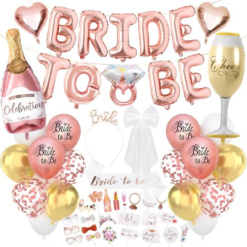 Bride to be Deko,Bride Party Dekoration Luftballon Folienballon，JGA Foto-Requisiten,Junggesellenabschied Frauen Deko,Bride to be Schärpe、Girlande